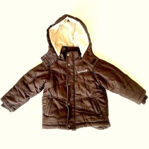 SOLD Timberland Little Boys Puffer Winter Jacket Size 2T Brown Cream, Detachable